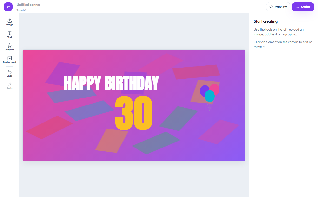Screenshot of the Plakatko editor with a finished banner