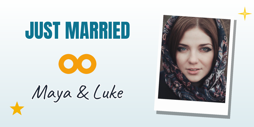 Wedding banner — Just Married, Maya & Luke